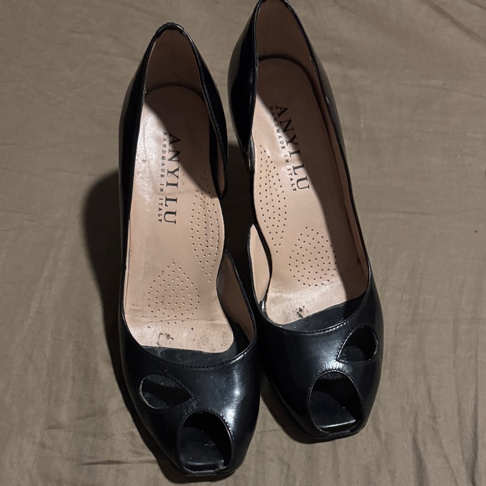 Anyi Lu Classic Black Peep Toe Heels